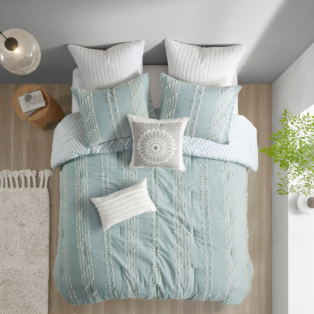 3 Piece Cotton Jacquard Comforter Set Aqua Full Queen Queen Aqua Cotton