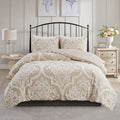3 Piece Tufted Cotton Chenille Da Comforter Set Taupe Full Queen Full Taupe Polyester