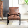 Classic Mid Century Modern Accent Chair With Durable Square Metal Frame, Armchair For Living Room, Bedroom, Home Office In Spotted Microfiber Upholstery, Brown Brown Microfiber