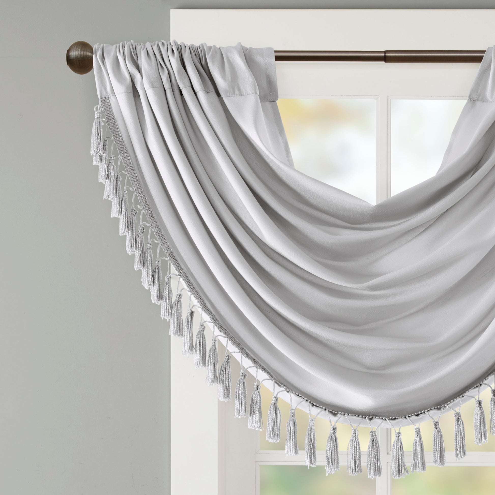 Faux Silk Waterfall Embellished Valance Silver 38X46" Silver Polyester