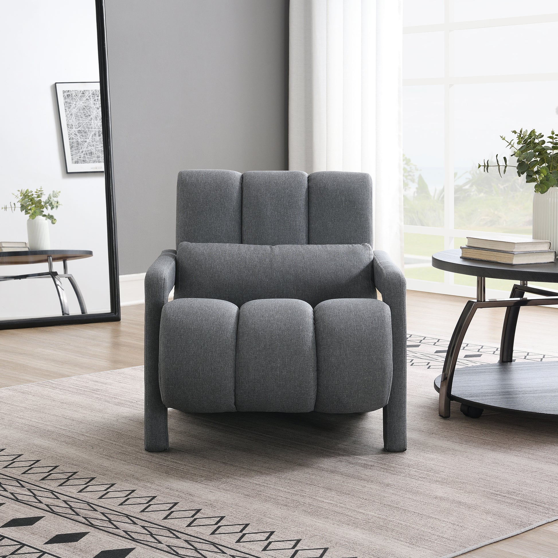 Modern Upholstered Accent Chair, Comfortable Linen Fabric With A Pillow For Living Room,Bedroom.Linen, Dark Grey Dark Grey Primary Living Space Modern Pine Foam Wood Fabric