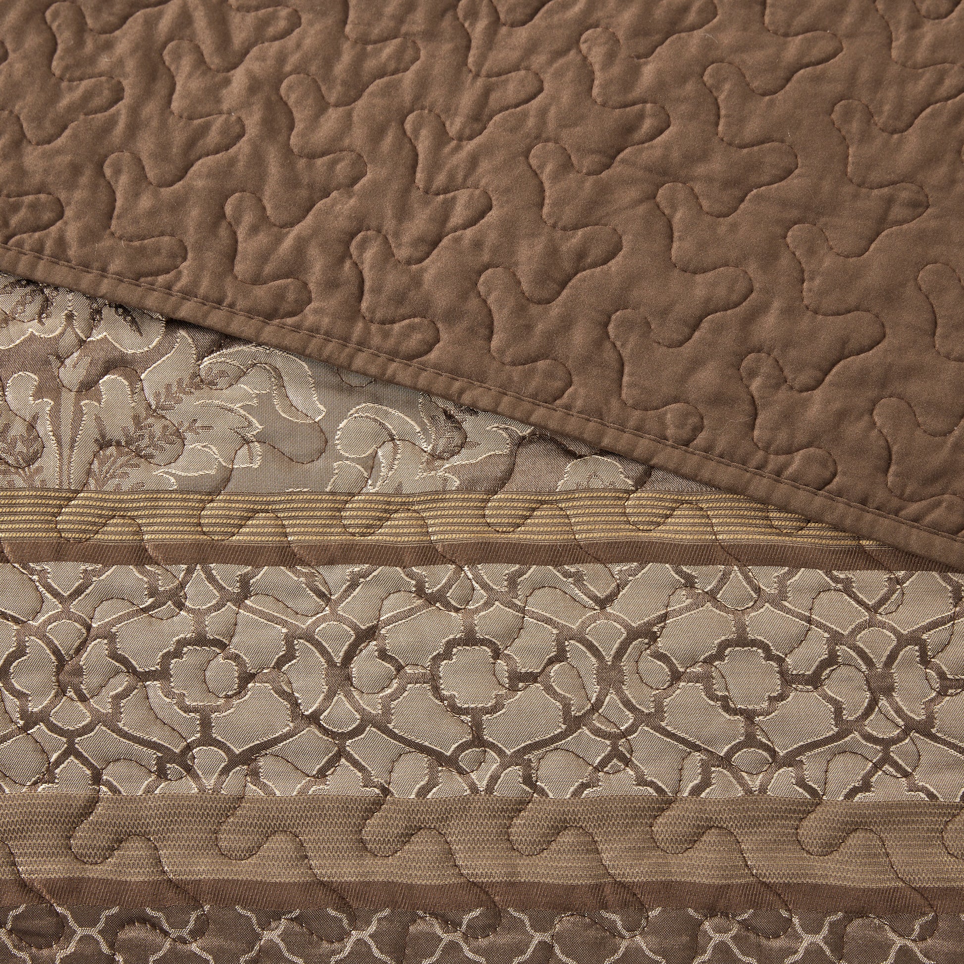 5 Piece Reversible Jacquard Bedspread Set Brown Gold King King Brown Gold Microfiber