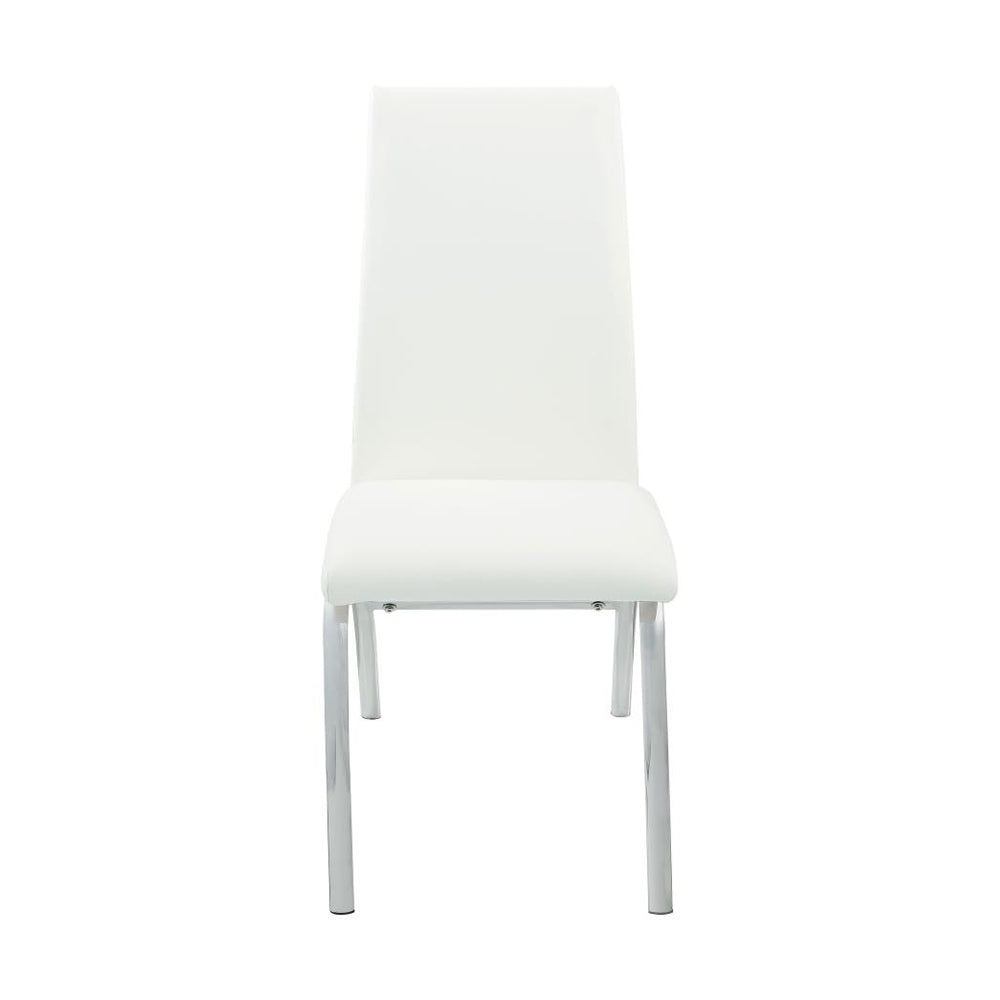 Set Of 2Upholstered Side Chairs, White And Chrome Solid White Rectangular Side Chair Chrome,Faux Leather