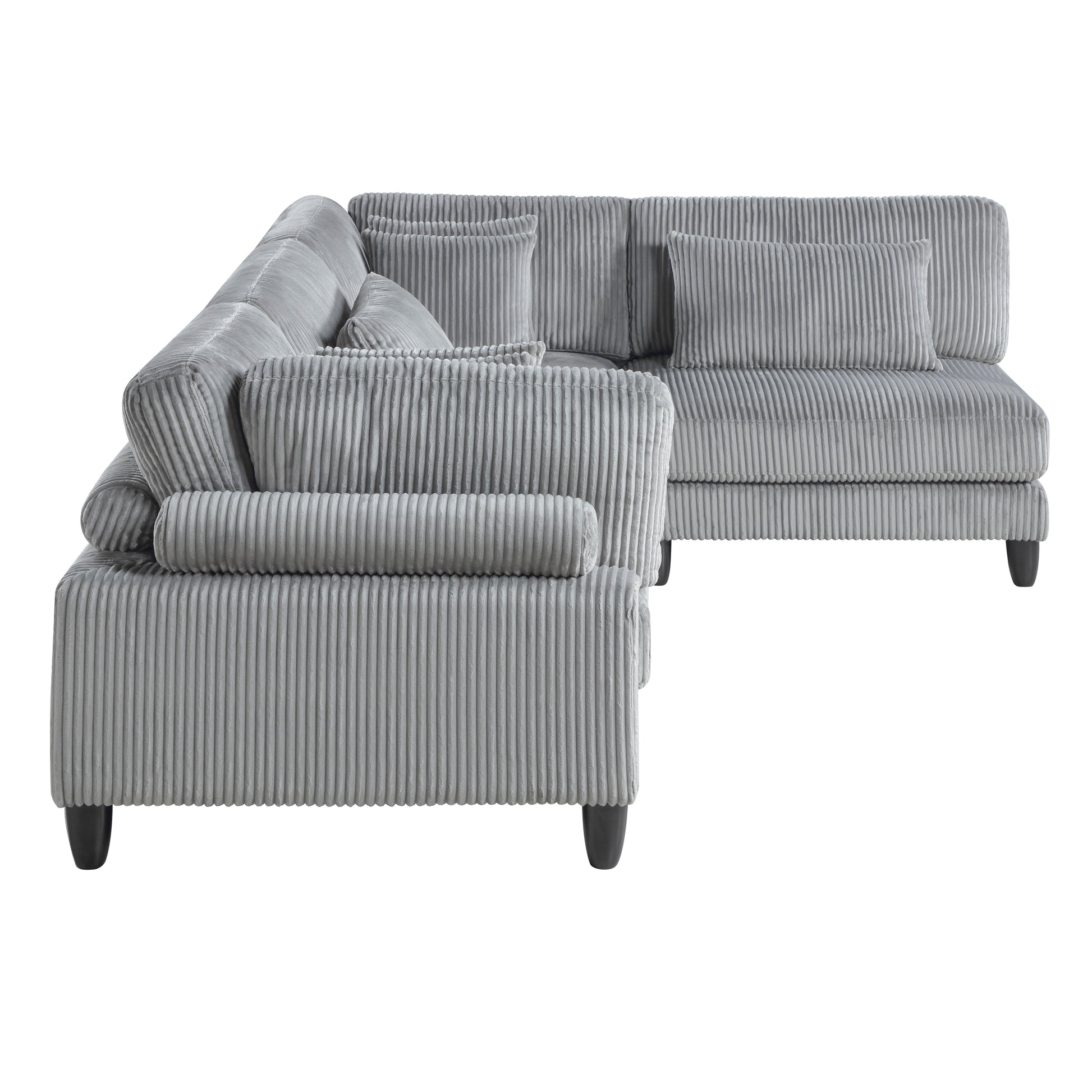 Living Room Furniture 4 Piece Modular Sectional Sofa Set Gray Corduroy Soft Cushion Pillows Solid Wood Legs Gray Primary Living Space Contemporary,Modern Plywood,Solid Wood 4 Seat