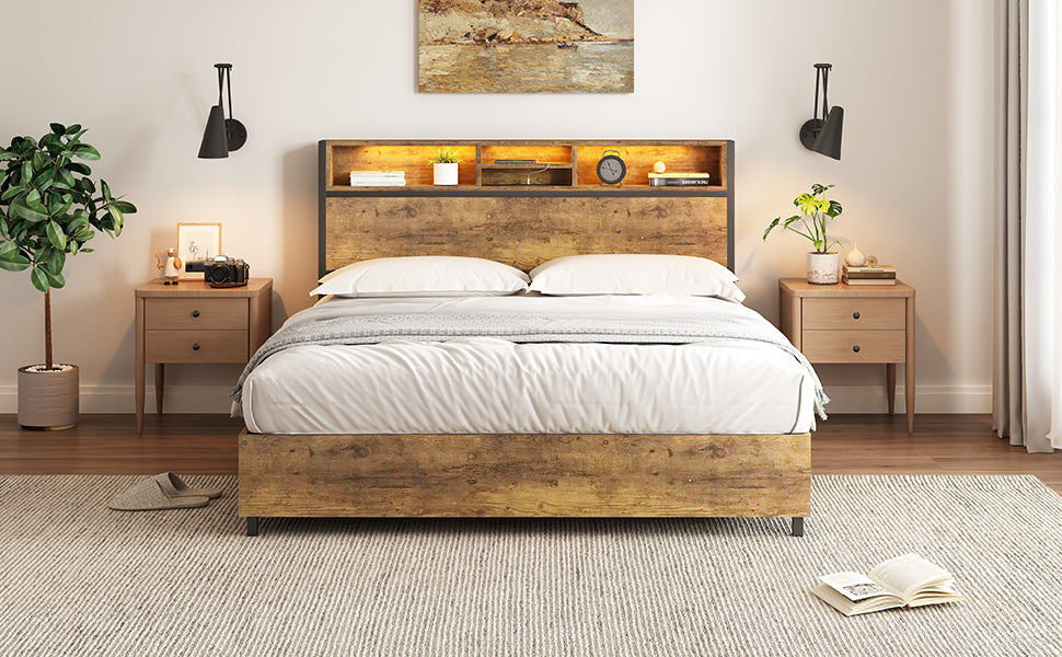 Metal Platform Bed With Underneath Storage, Led And Usb Ports, Full, Black Full Black Mdf Metal
