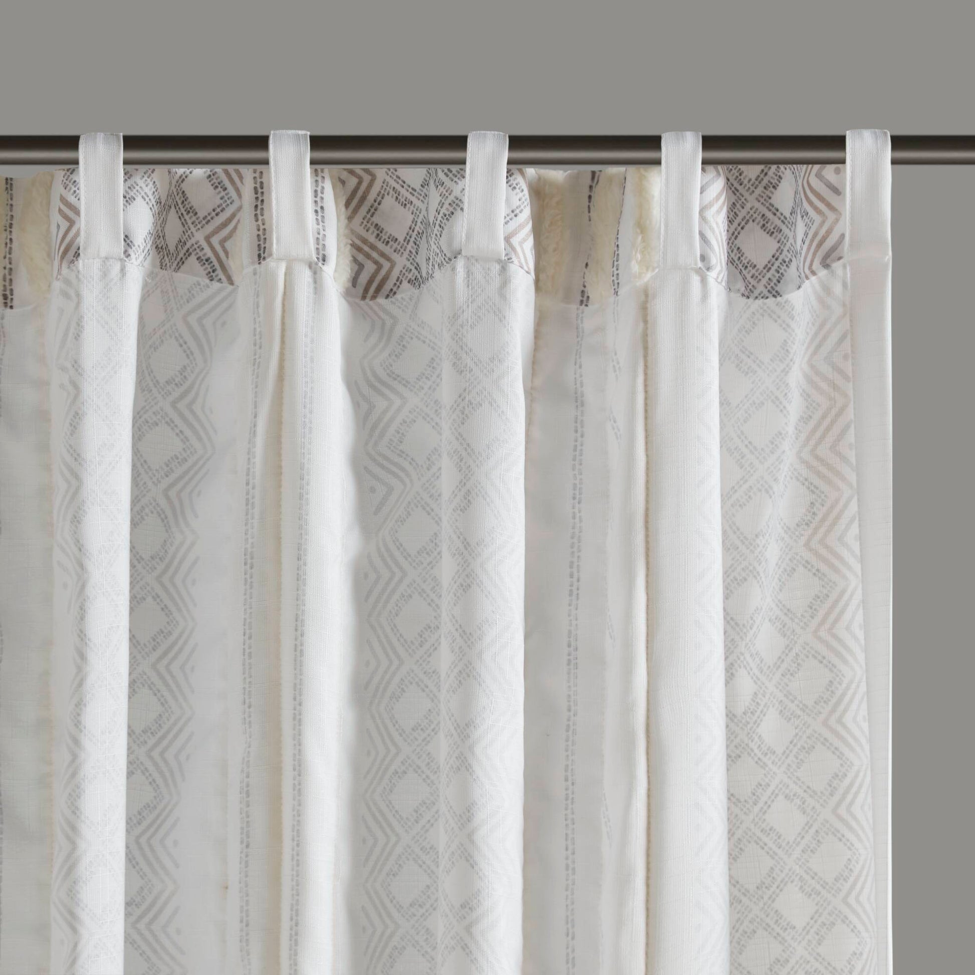 2Pk Poly Printed Curtain Panel With Tufted Stripe White Taupe 2 Pk 50X95" Multicolor Polyester