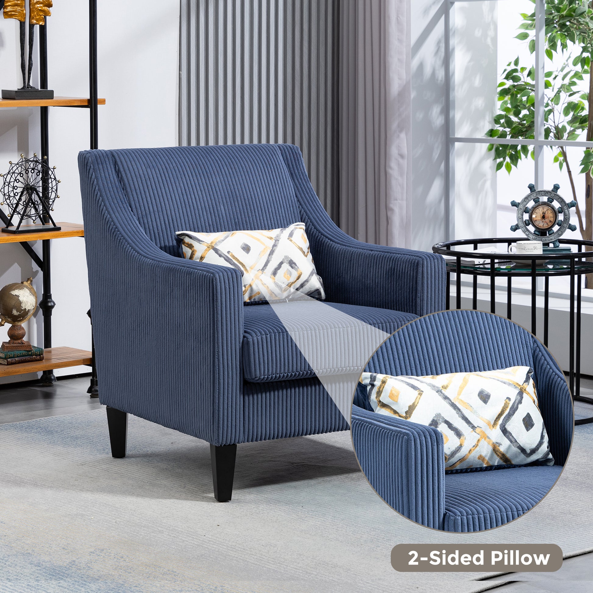 Coolmore Modern Accent Chair,Upholstered Armchair With Scooped Arms For Bedroom,Apartment,Studio,Office,Waiting Room Blue Corduroy Blue Primary Living Space Foam Corduroy
