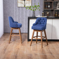 Coolmore Bar Stools Set Of 2 Counter Height Chairs With Footrest For Kitchen, Dining Room And 360 Degree Solid Wood Legs Swivel Bar Stools Set Of 2 Navy Linen Navy Foam Linen