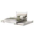 Queen Size Wooden Storage Platform Bed, With 2 Big Drawers, T Size Trundle, White Queen White Plywood