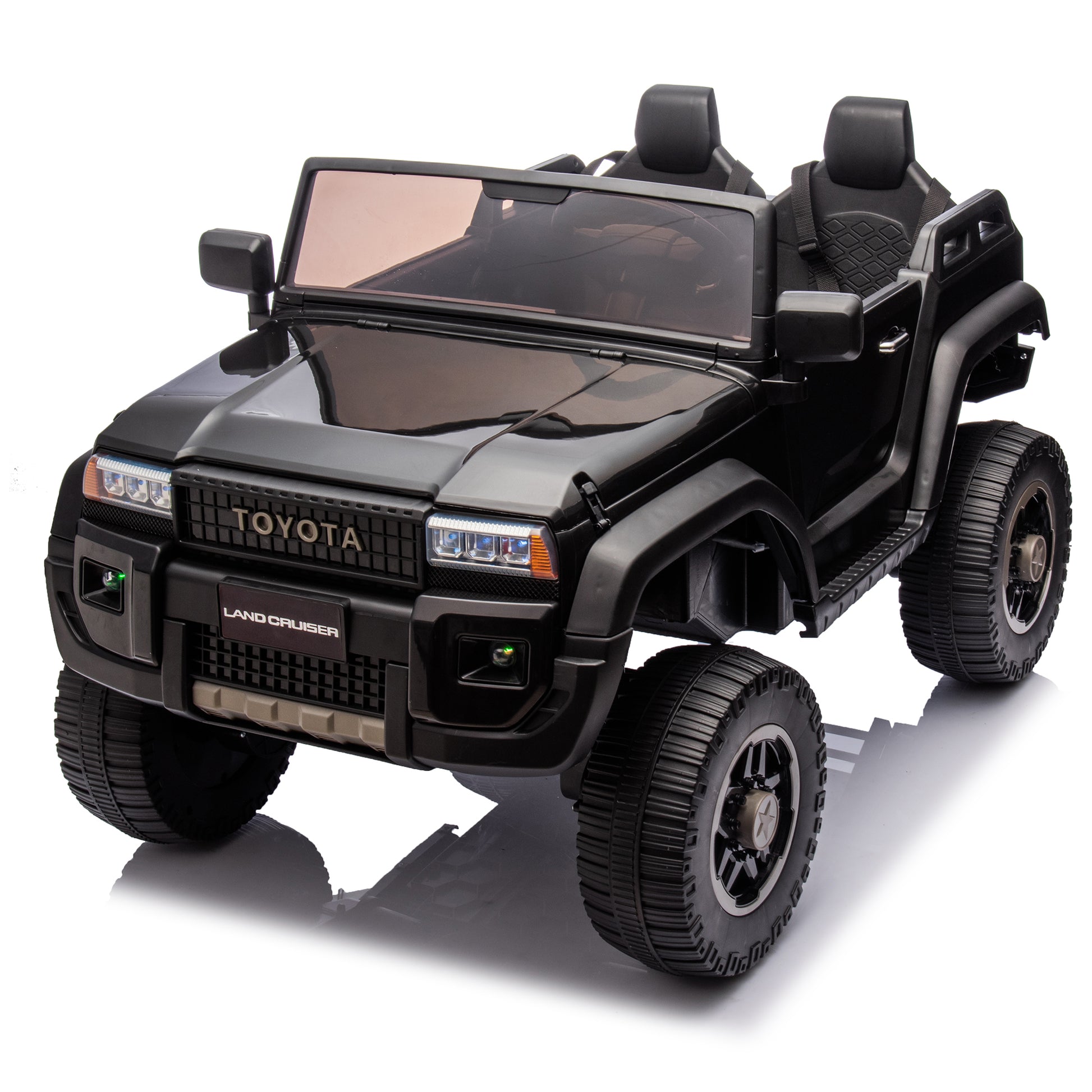 24V Two Seater Kids Ride On Car W Parents Remote Control, Licensed Toyota Lc250,2Wd,110W Motors,With Shovel,Three Point Seat Belt,Slow Start,Speed Adjustment,Bluetooth,Music For Kids Aged 3 . Black 100 149 Lbs Polypropylene