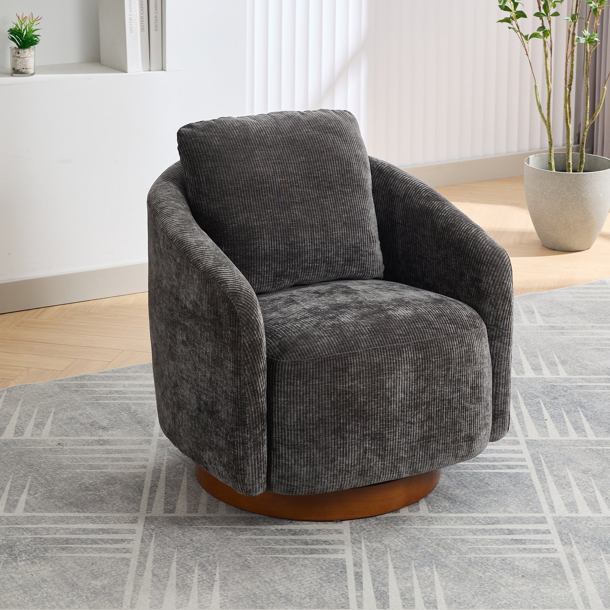 30.3"W Swivel Accent Barrel Chair And Comfy Round Accent Single Sofa Chair, 360 Degree Club Chair, Lounge Armchair For Living Room Bedroom Nursery.Charcoal Charcoal Chenille