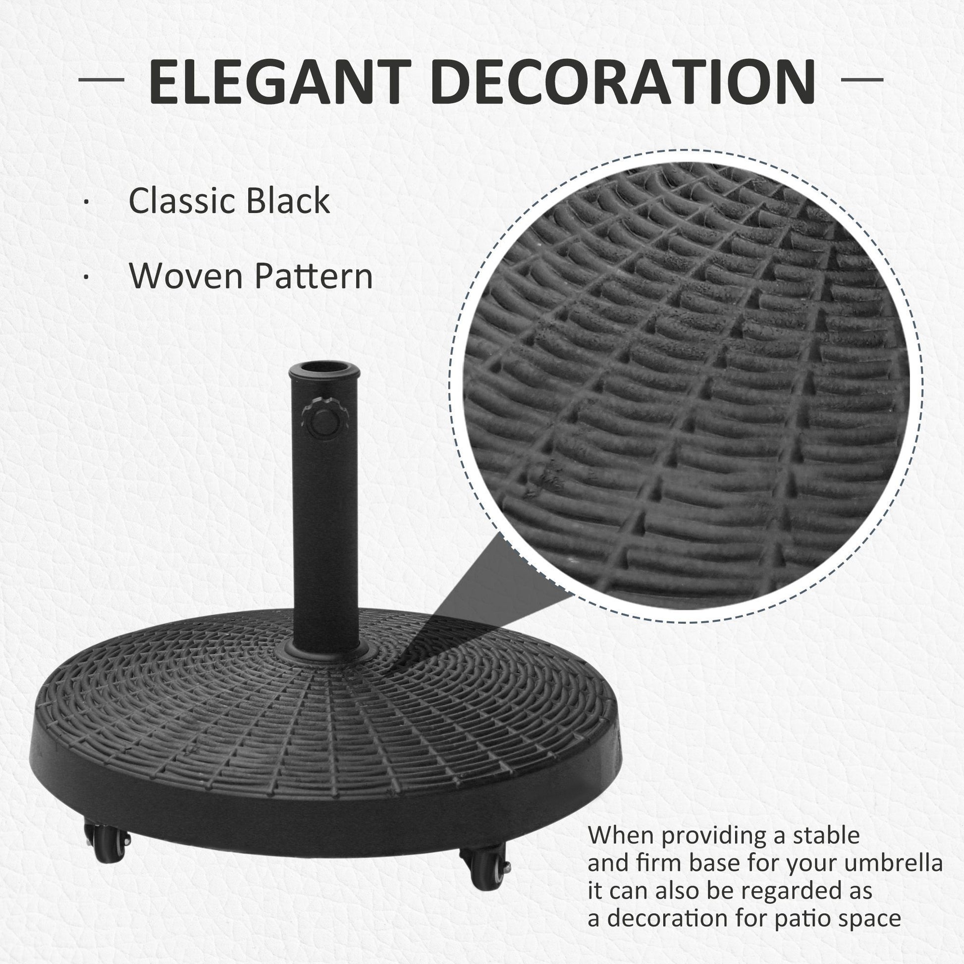 Outsunny 50 Lbs. Umbrella Base, 20.5", Round Heavy Duty Umbrella Stand With Wheels For 1.5" Or 2" Umbrella Poles, Patio Market Stand For Outdoor, Lawn, Deck, Poolside, Black Black Resin