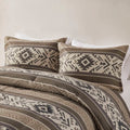 5 Piece Stripe Herringbone Comforter Set With Throw Pillows Brown Full Queen Brown Polyester
