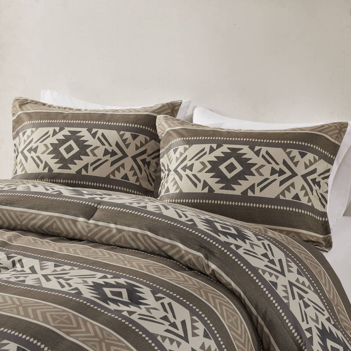 5 Piece Stripe Herringbone Comforter Set With Throw Pillows Brown Full Queen Brown Polyester