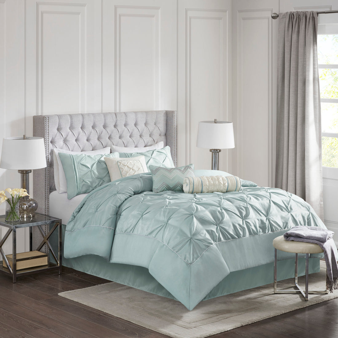 7 Piece Tufted Comforter Set Seafoam Cal King California King Seafoam Polyester