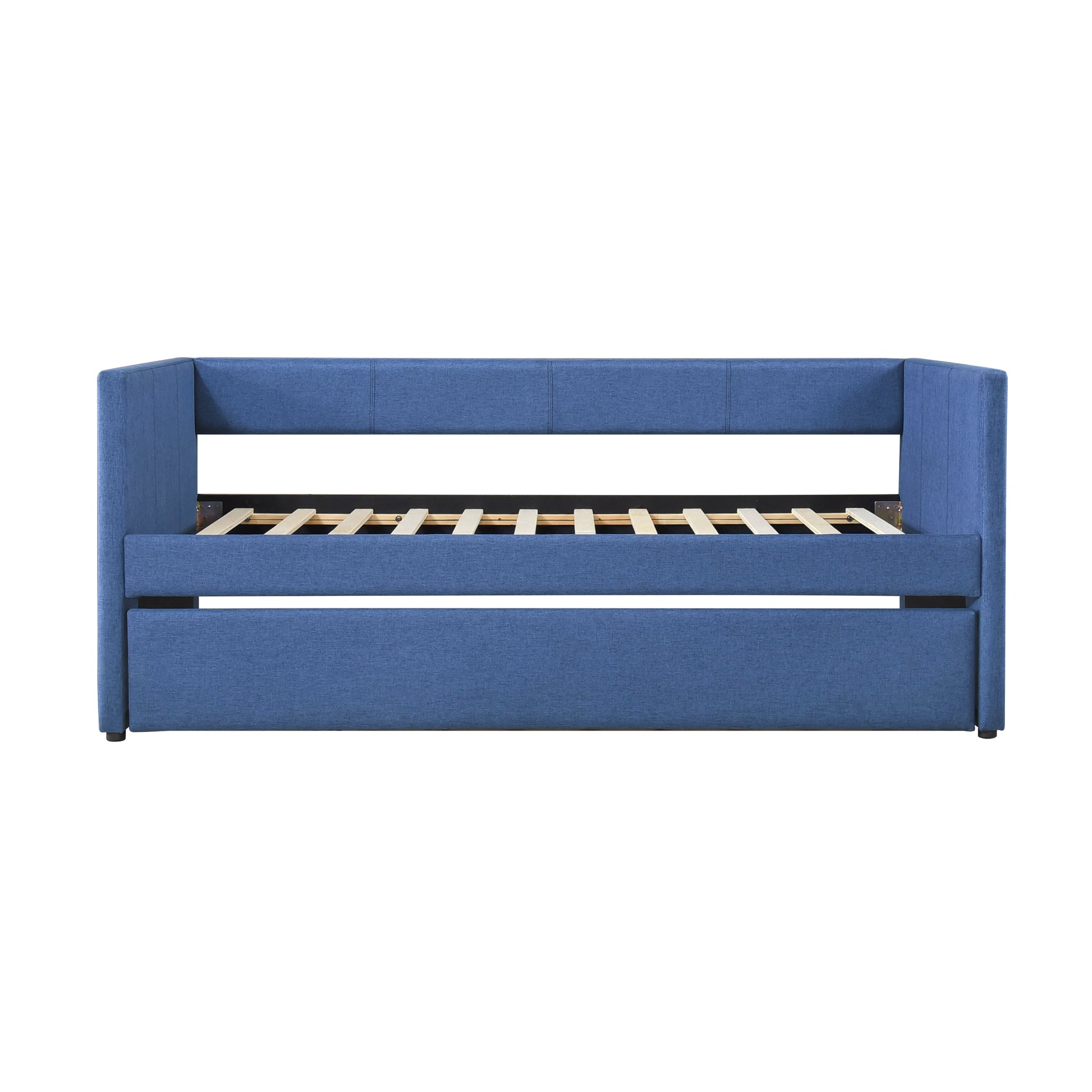 1Pc Daybed With Trundle Blue Fabric Upholstery Wooden Frame Modern Home Furniture Box Spring Not Required Blue Wood Primary Living Space Modern,Transitional Polyester Engineered Wood,Wood