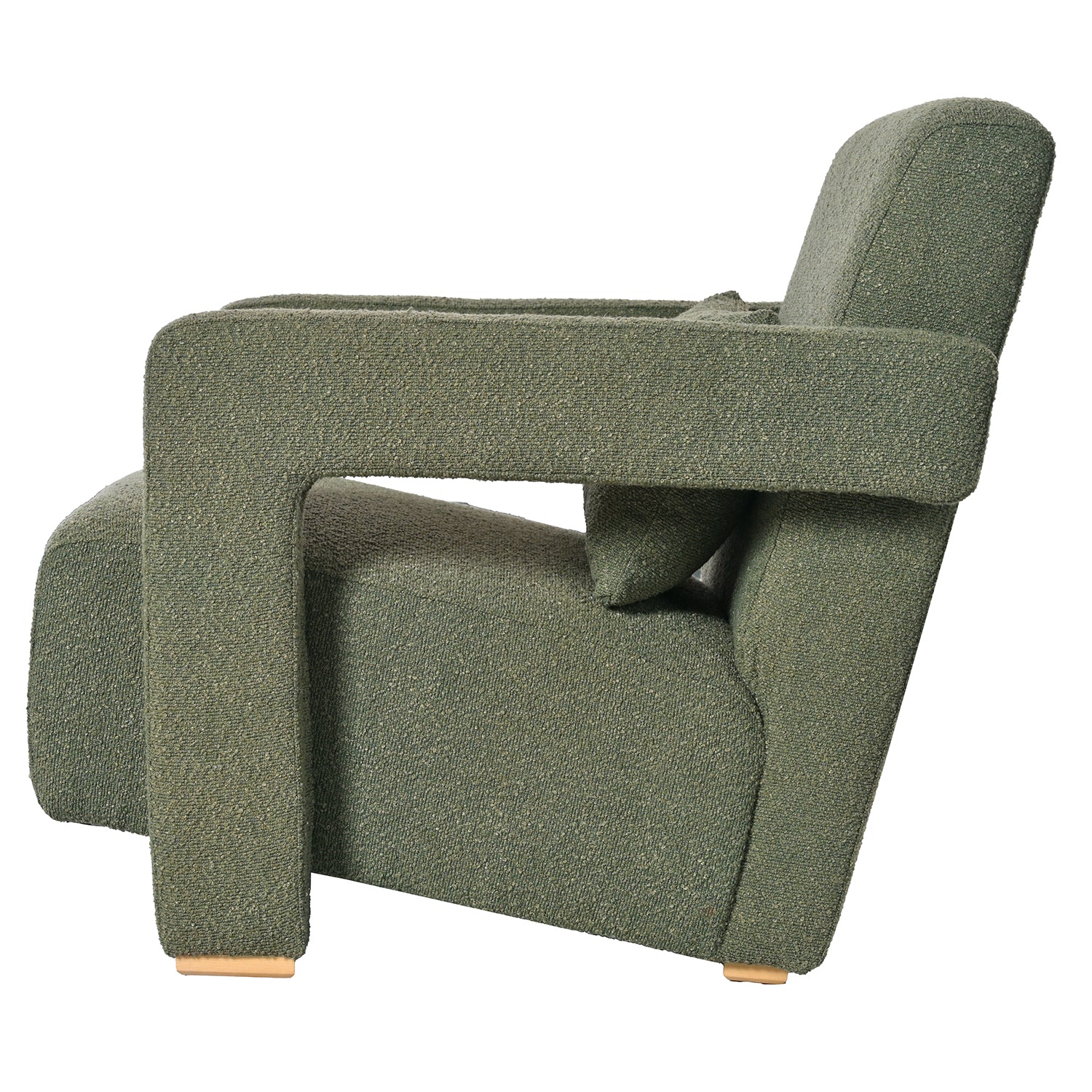 Mirod Sleek Right Angle Armrests, Ergonomic Lumbar Support, Square Wooden Block Legs, Inclined Seat For Comfort, Artistic Statement Piece For Living Room,Bedroom And Study Green Boucle