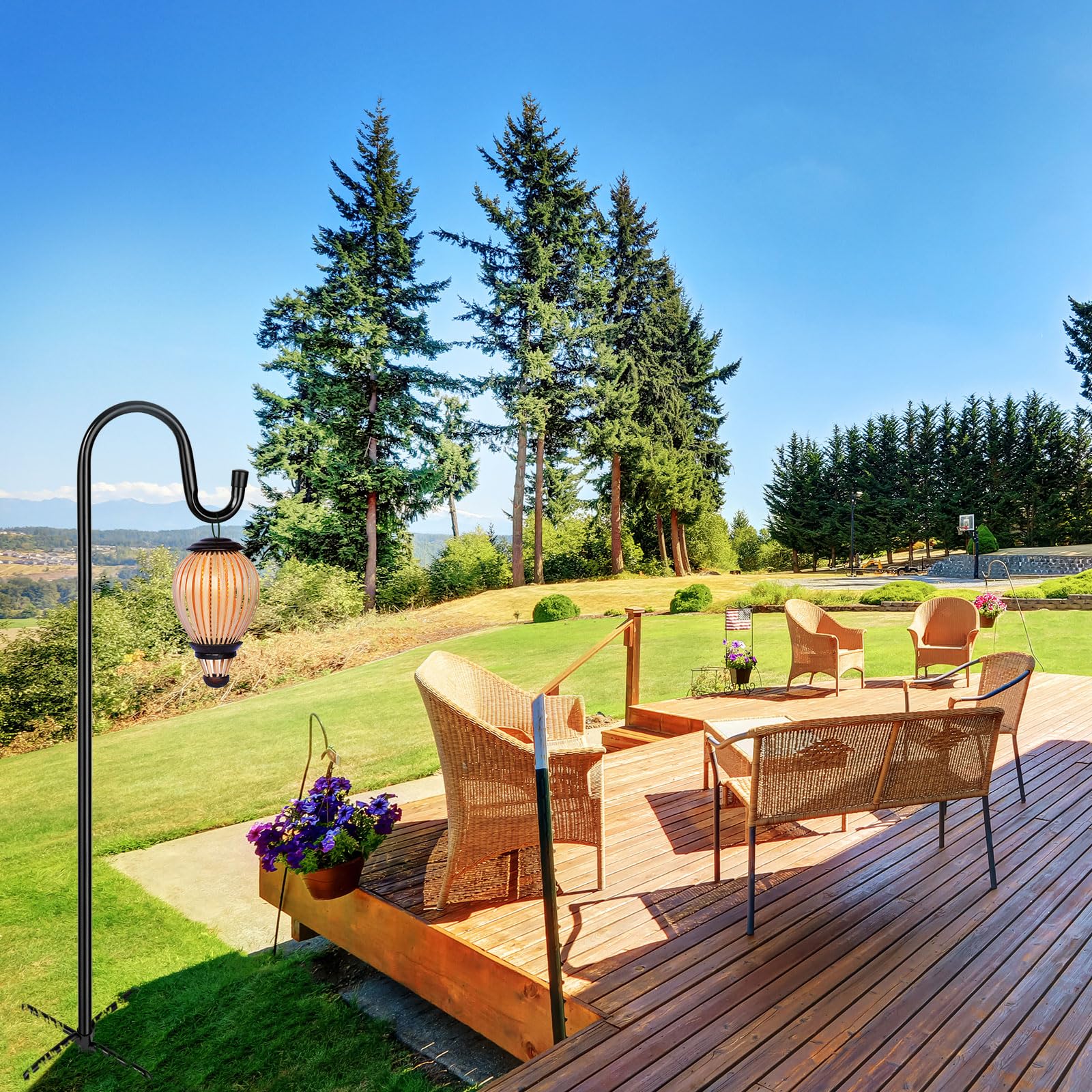 Shepherd Hooks For Outdoor, 1 Pack 46 Inch Bird Feeder Pole With 5 Prongs Base For Hanging Lantern, Hummingbird Feeder, Lightweight Plant, Shepherds Hook For Bird Feeders For Outside Black Metal