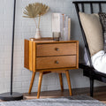 Mid Century Modern Double Drawer Solid Wood Nightstand Caramel Caramel Pine