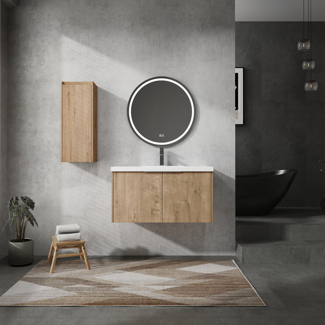 36" Wall Mounted Bathroom Vanity With Sink And Side Cabinet, Soft Close Doors,00112Imo 00636Imo Combination Cabinet Kd Packing Imitative Oak Bathroom Modern Plywood Plywood