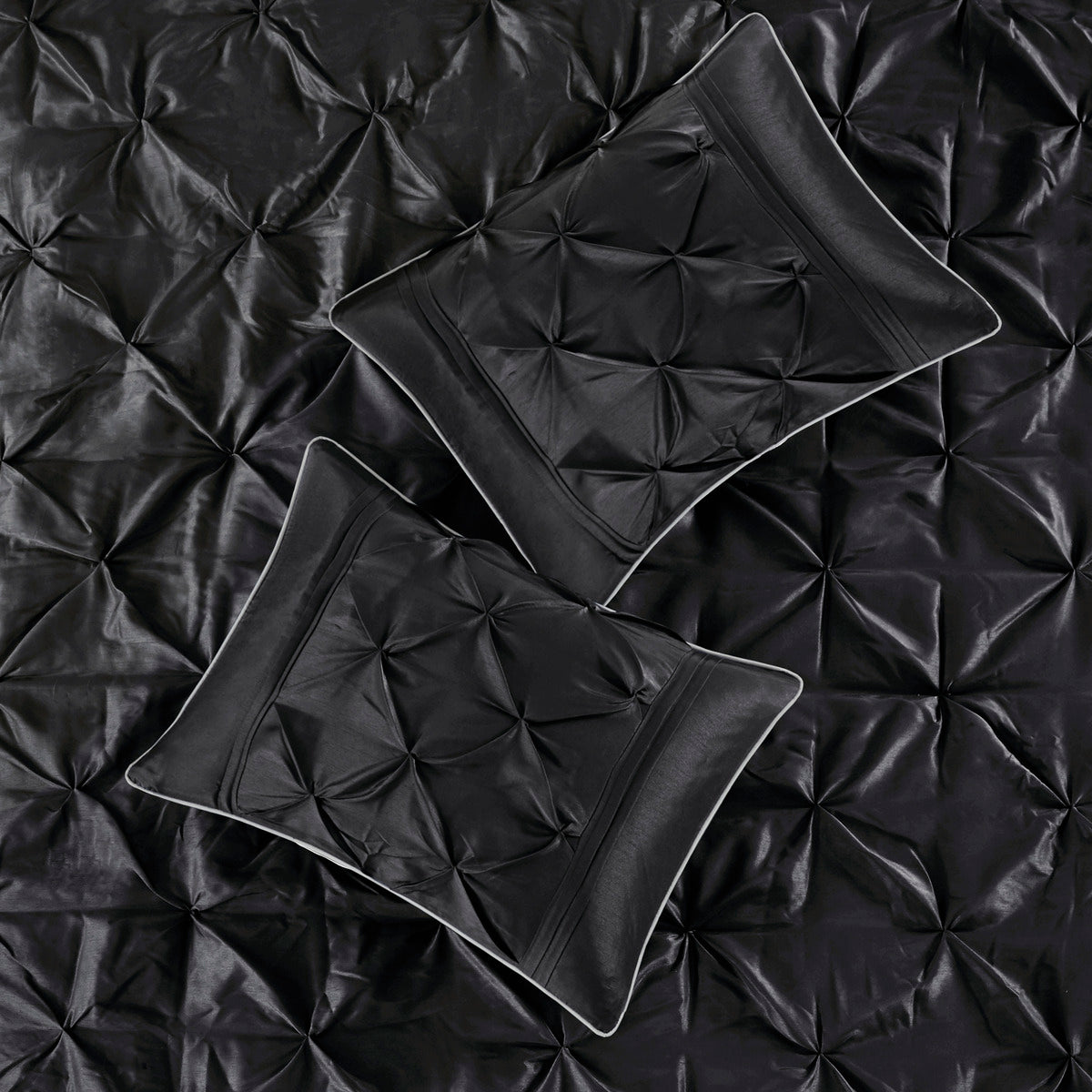 7 Piece Tufted Comforter Set Black King King Black Polyester