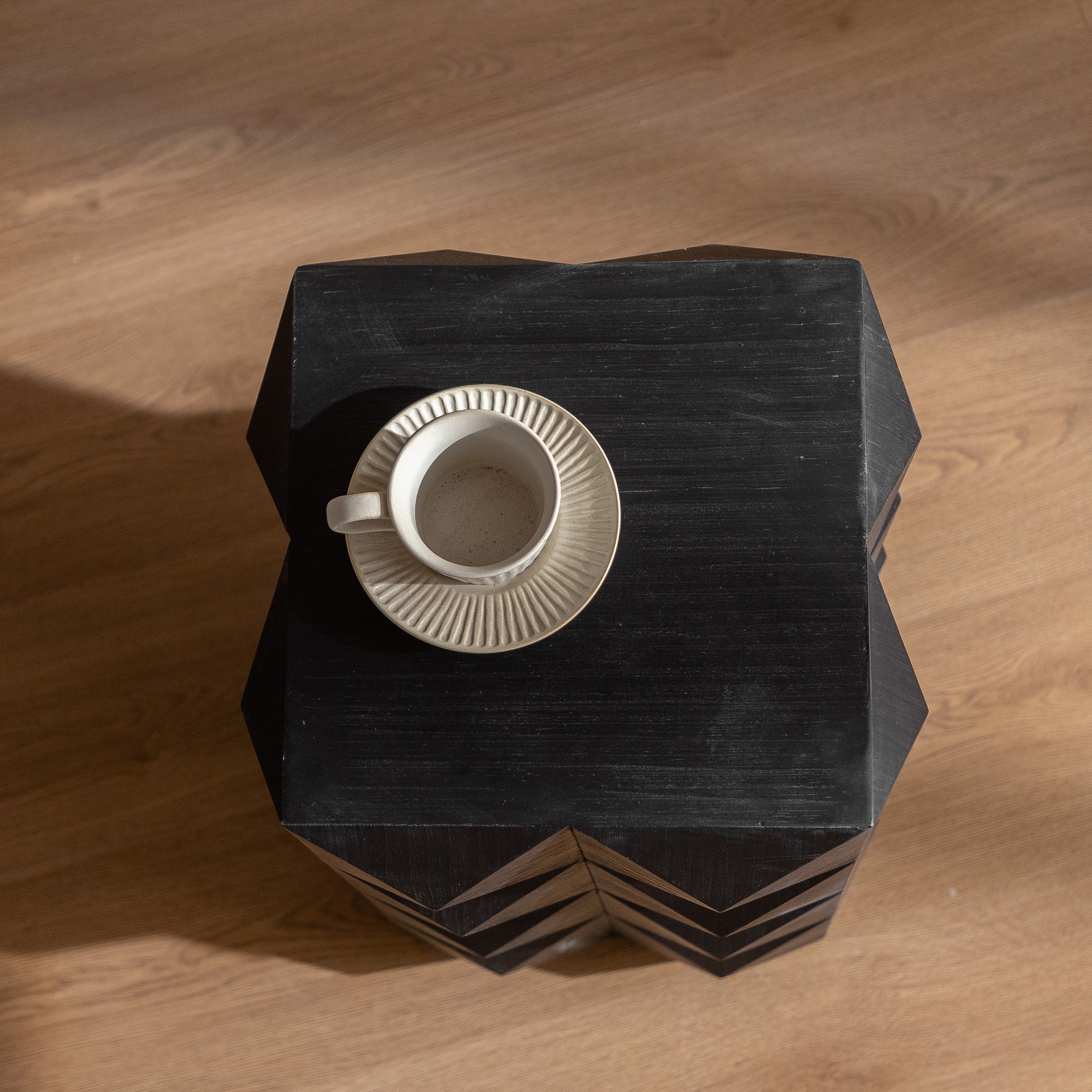 23.62"Height Three Dimensional Embossed Pattern Design Retro Side Table Retro Furniture Black Black Fir Mdf