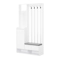 Contemporary 39.3''Wx70.8''H Hall Tree Storage With Cushioned Storage Bench, Multifunctional Hallway Shoe Cabinet With Pegboard, Modern Coat Rack With 4 Hooks For Entryway, Mudroom, White White Mdf