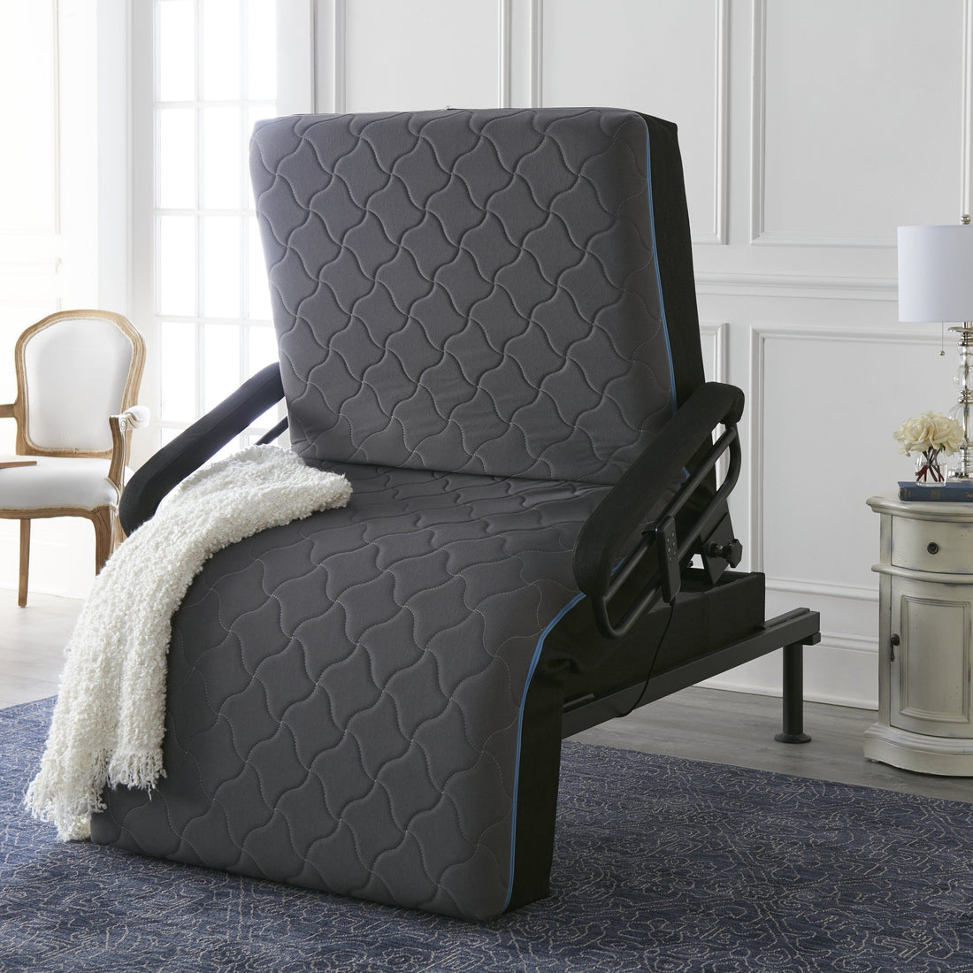 Adjustable Sit To Stand Bed W Remote With Convenient Lift Twin Blue Metal Twin