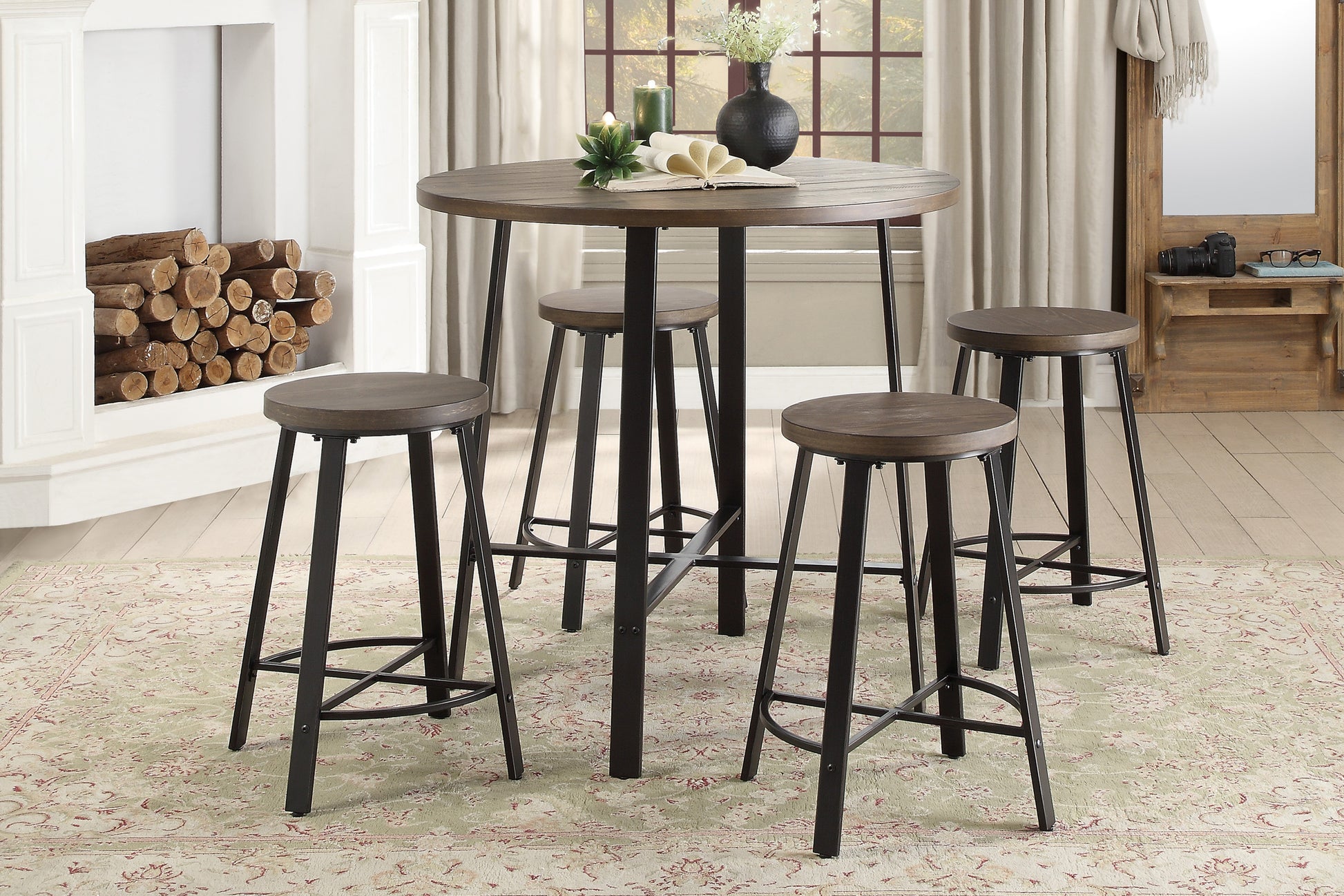 Set Of 2 Counter Height Stools Gray Metal Finish Rustic Industrial Style Furniture Brown,Gray Dining Room Industrial,Rustic Metal