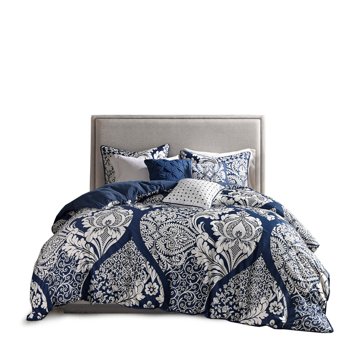 7 Piece Cotton Printed Comforter Set Indigo King King Indigo Polyester