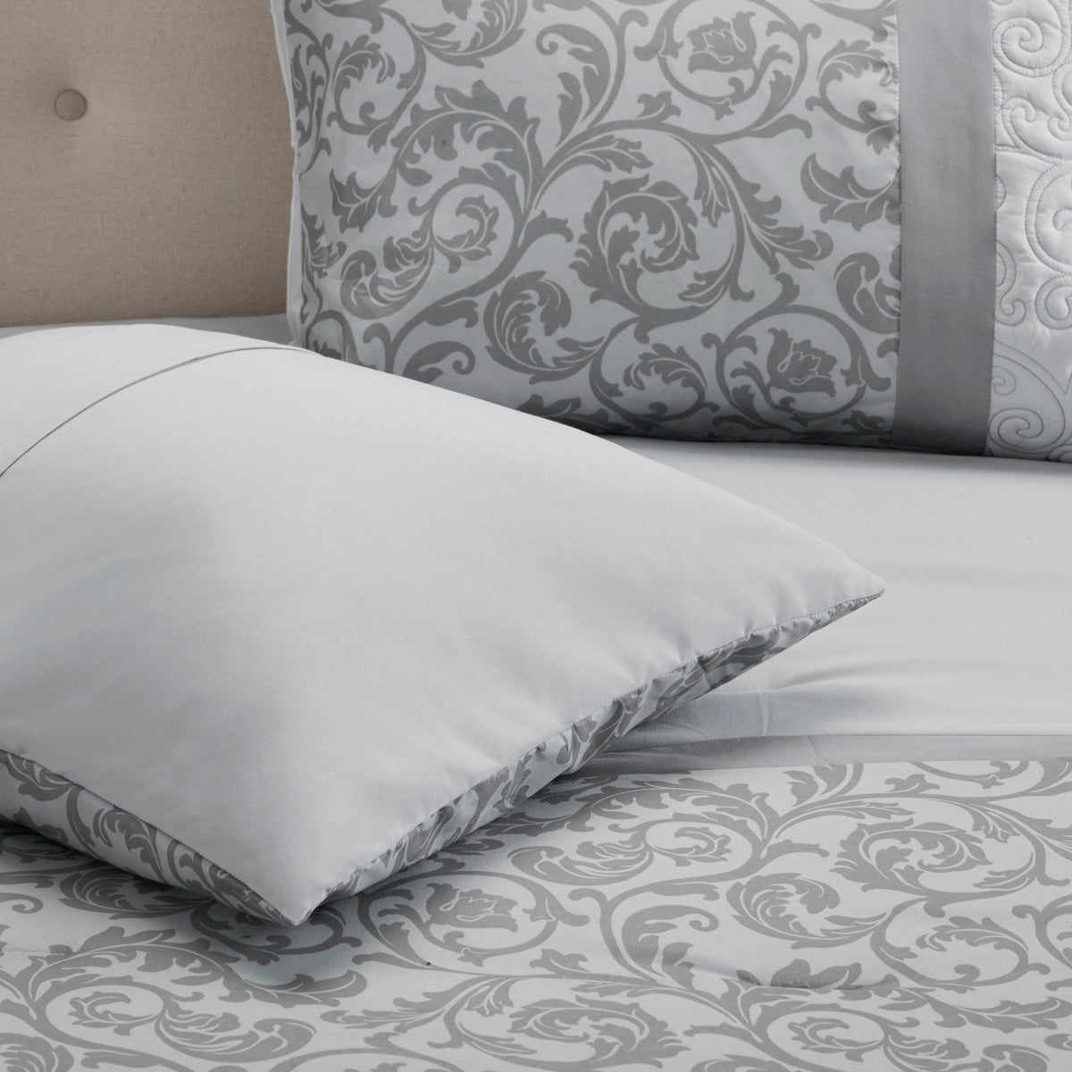 Embroidered 8 Piece Comforter Set Grey Cal King California King Grey Polyester