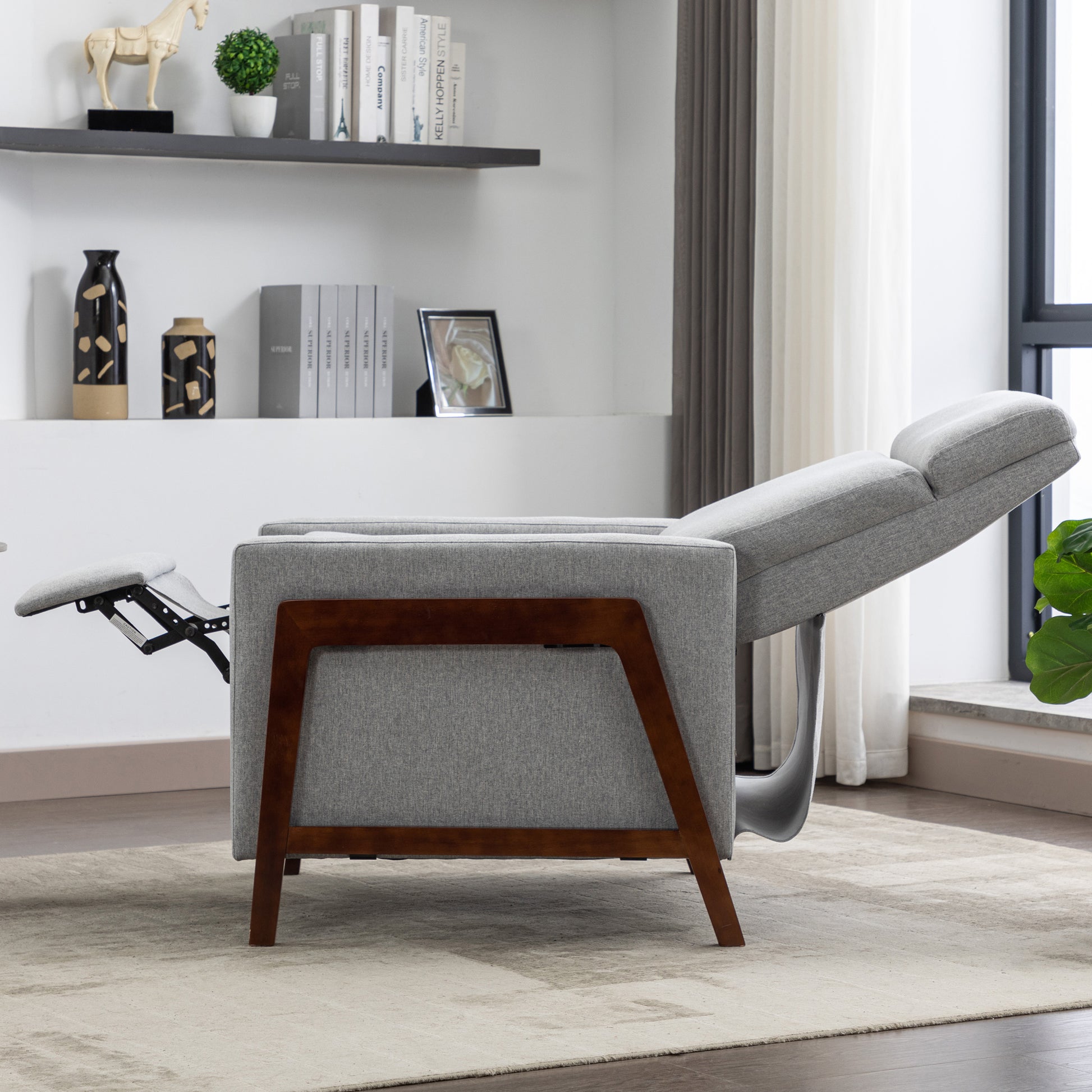 Set Of Two Wood Framed Upholstered Recliner Chair Adjustable Home Theater Seating With Thick Seat Cushion And Backrest Modern Living Room Recliners,Gray Gray Linen