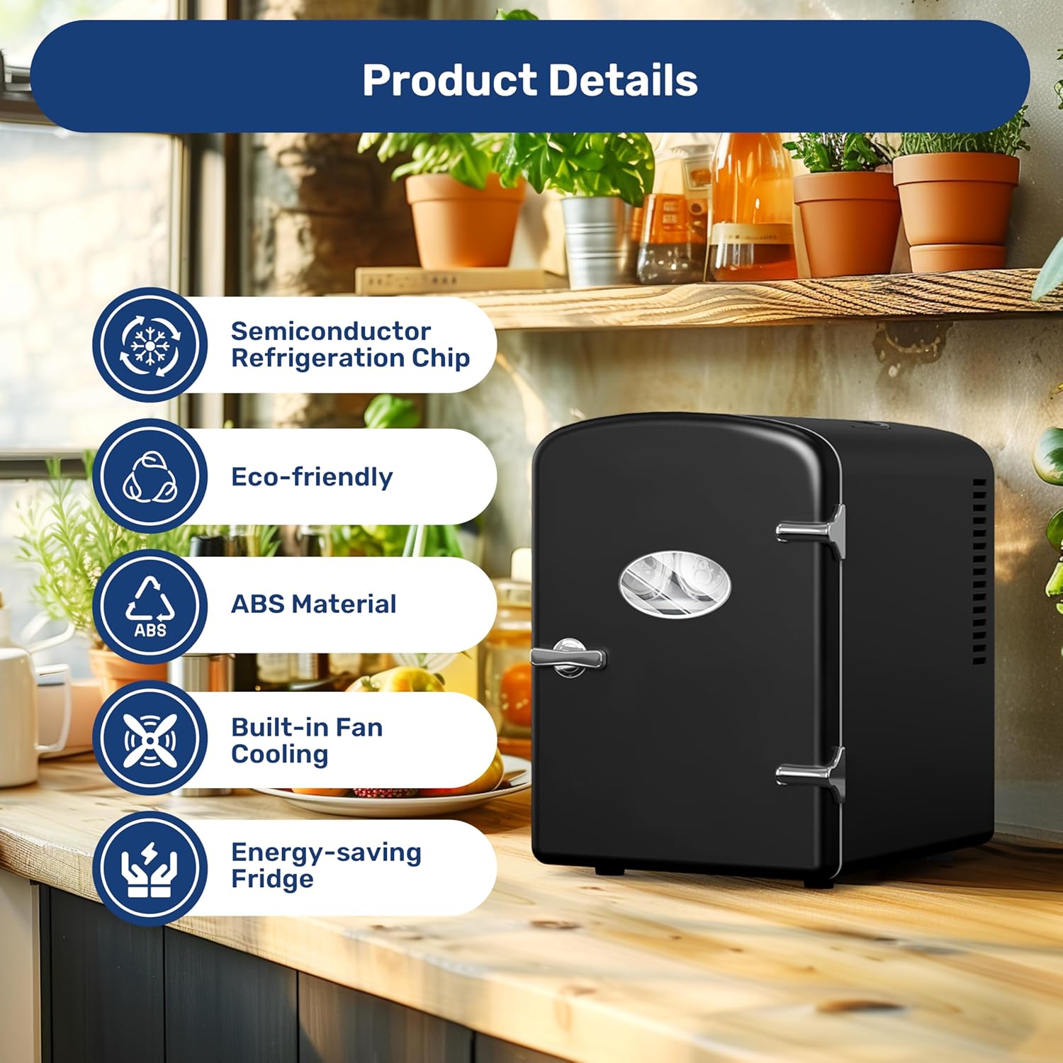 9 Cans Compact Mini Fridge, Warmer And Cooler Portable Refrigerator With Observation, Freon Free & Eco Friendly, 6L With Window, Black Black Polypropylene
