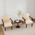 Fabric Accent Arm Chair Set Of 2 With Round Wood Table Beige Fabric