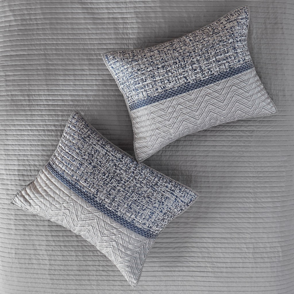 6 Piece Reversible Jacquard Quilt Set With Throw Pillows Navy Full Queen Navy Cotton