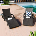 K&K 80'' Outdoor Wicker Chaise Lounge Chairs Set Of 2, Patio Rattan Reclining Chair Pull Out Side Table Adjustable Backrest Ergonomic Wave Design Pool Sunbathing Recliners, Black No Lounge Black