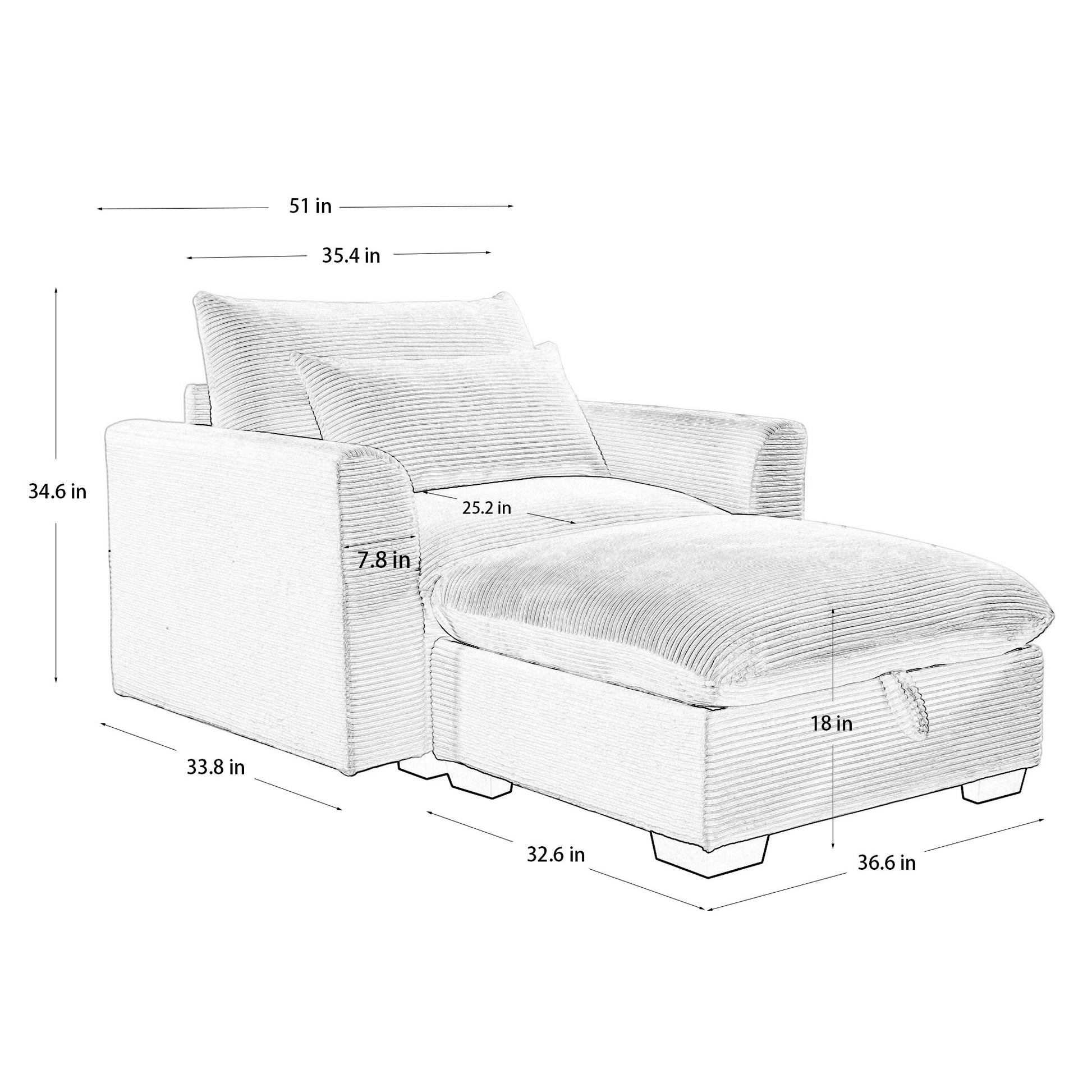 Black Corduroy Sofa Couch, Modular Couch With Storage Ottoman, Couch Deep Seat Couches For Modern Living Room Apartment Office Black Corduroy 1 Seat