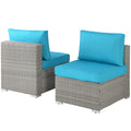 Outdoor Garden Patio Furniture 2 Piece Pe Rattan Wicker Sectional Cushioned Sofa Chair With Cushions Grey Rattan