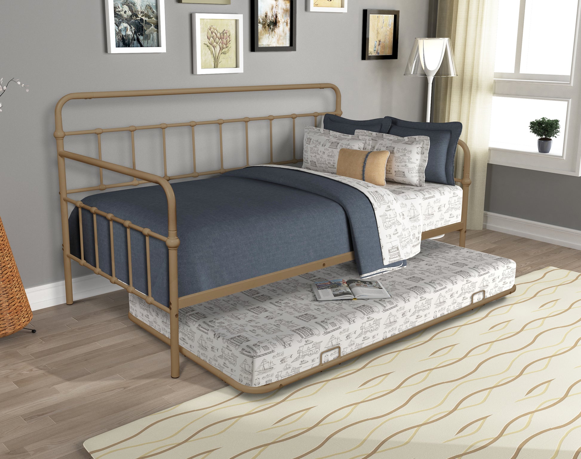 Metal Frame Daybed With Trundle Bronze Metal