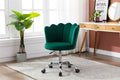 Coolmore Velvet Home Office Chair With Silver Base, Modern Cute Shell Back Upholstered Desk Chair For Vanity, Adjustable Swivel Task Chair For Office Green Velvet Green Foam Metal