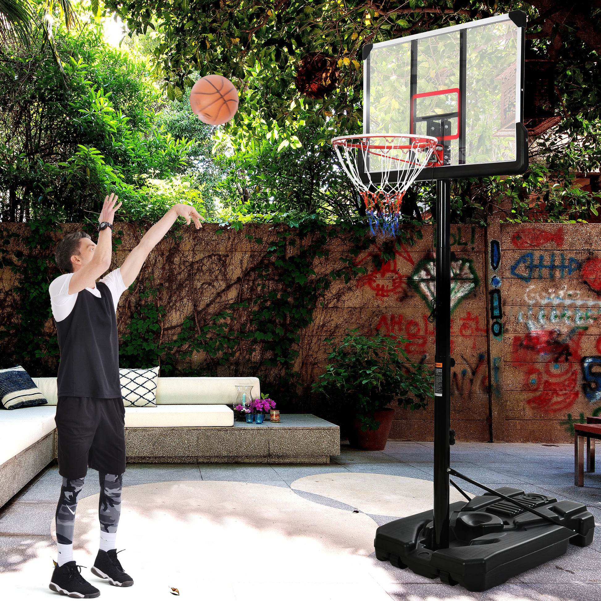Portable Basketball Hoop Basketball System 6.6 10Ft Height Adjustment For Youth Adults Led Basketball Hoop Lights, Colorful Lights,Waterproof,Super Bright To Play At Night Outdoors,Good Gift For Kids Black Metal
