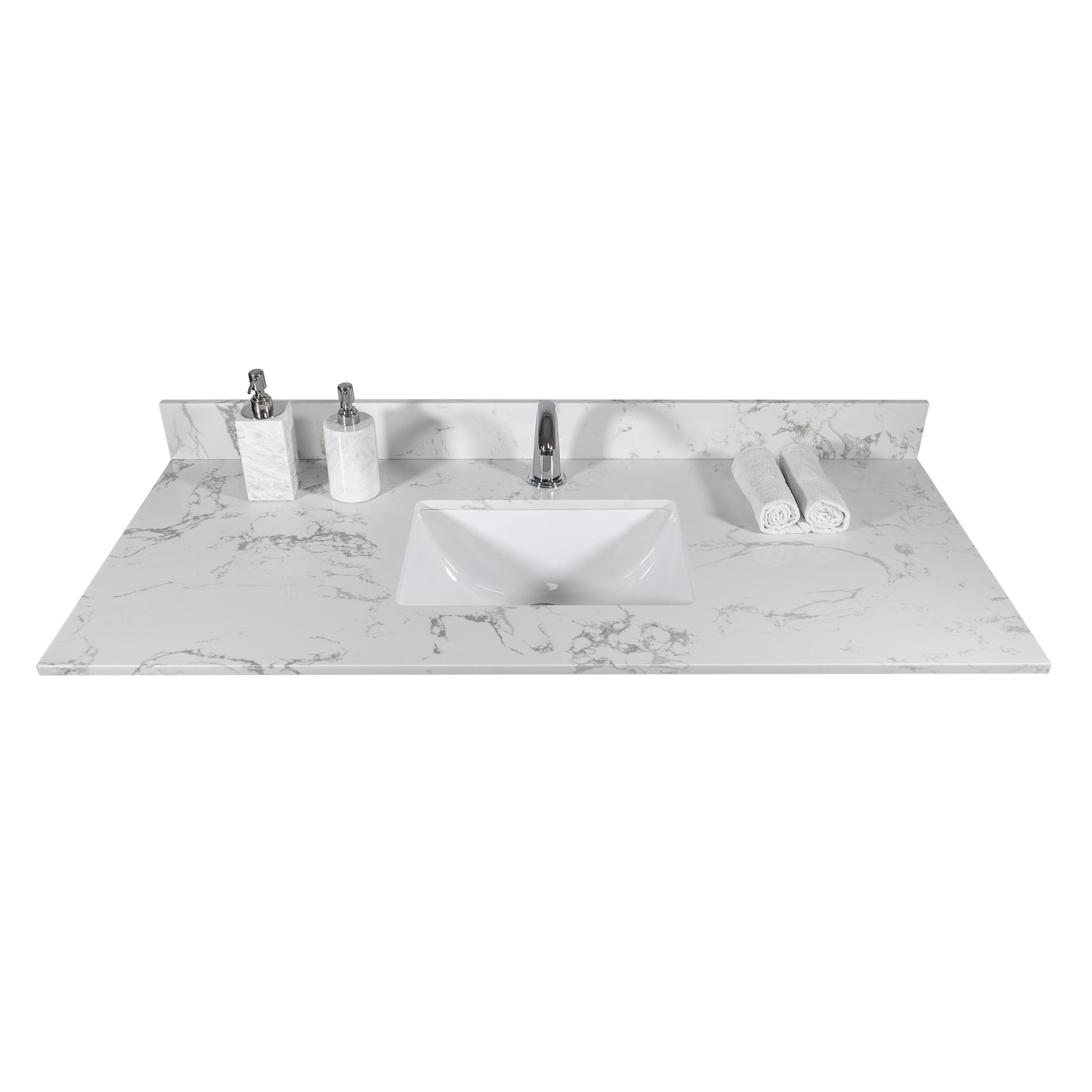 49" Carrara White Engineered Stone Vanity Top Backsplash White Stone