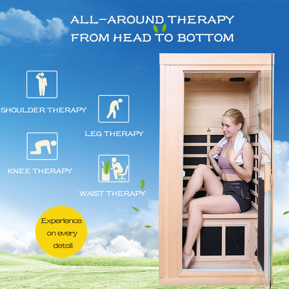 One Person Far Infrared Hemlock Standard Indoor Sauna Room Natural Solid Wood