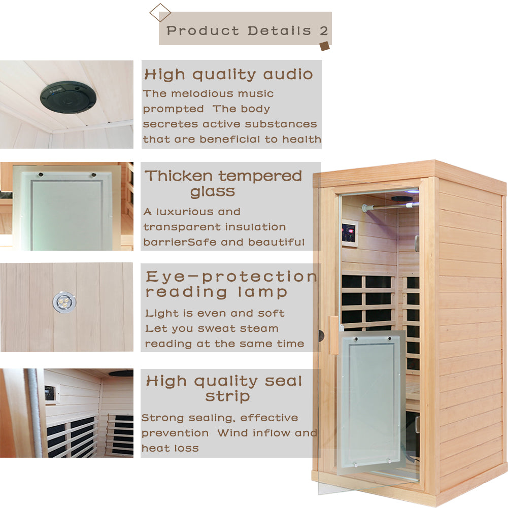 One Person Far Infrared Hemlock Standard Indoor Sauna Room Natural Solid Wood