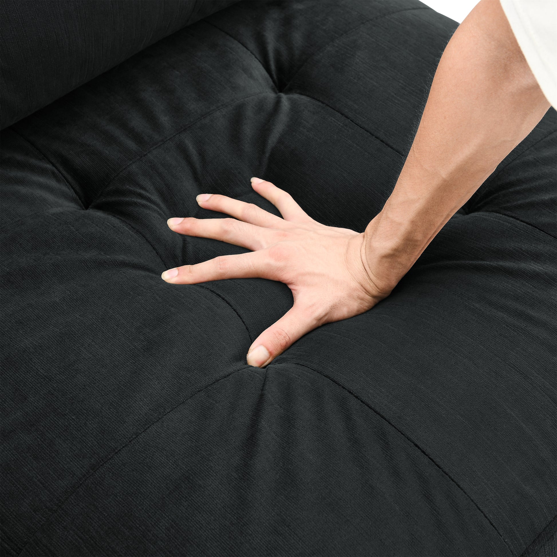 L Shape Modular Sectional Sofa,Diy Combination,Includes Three Single Chair And Three Corner ,Black Velvet. Black Foam Velvet