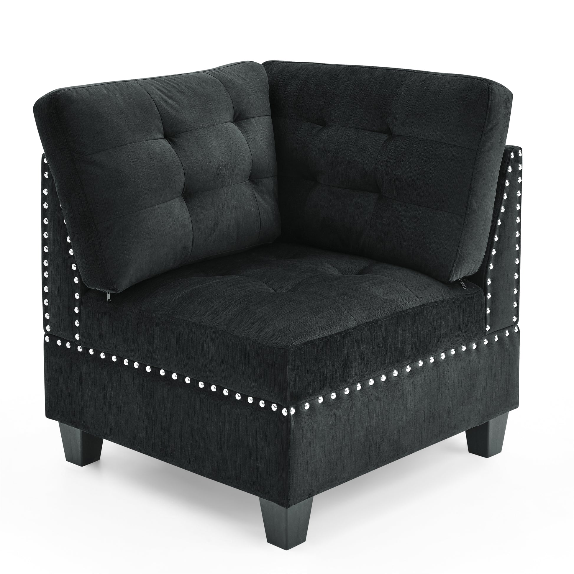 L Shape Modular Sectional Sofa,Diy Combination,Includes Three Single Chair And Three Corner ,Black Velvet. Black Foam Velvet