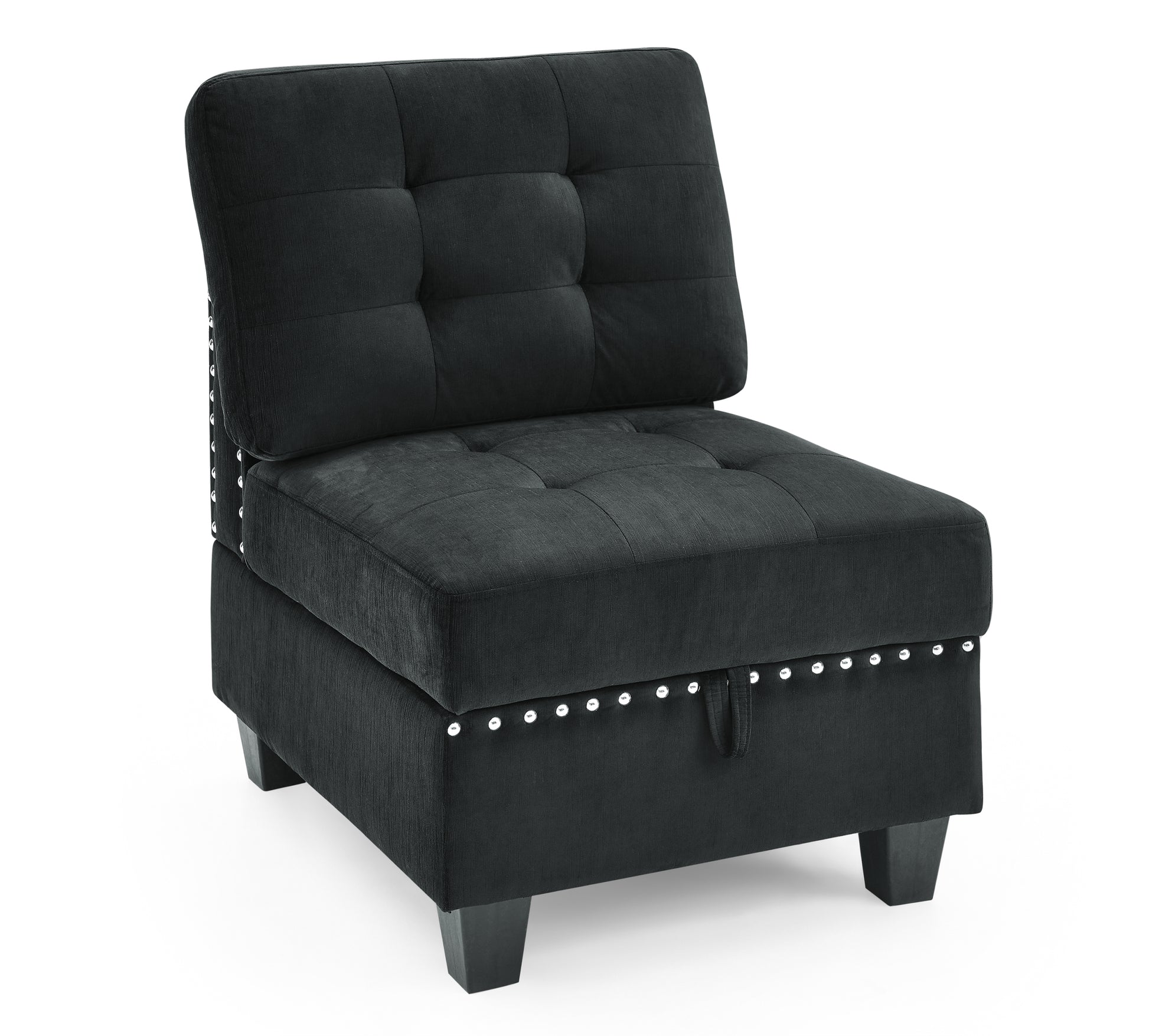 L Shape Modular Sectional Sofa,Diy Combination,Includes Three Single Chair And Three Corner ,Black Velvet. Black Foam Velvet