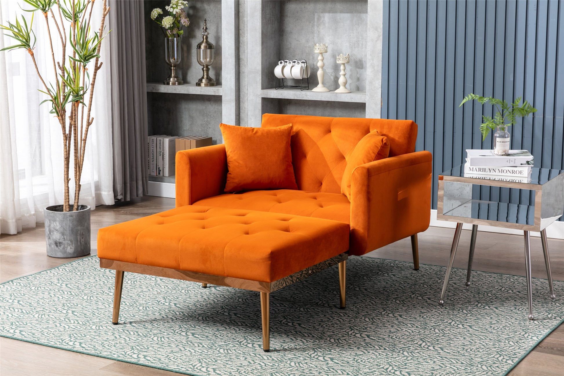 Coolmore Fashionable And Classic Style Chaise Lounge Chair Accent Chair For Living Room, Bedroom Orange Orange Foam Velvet