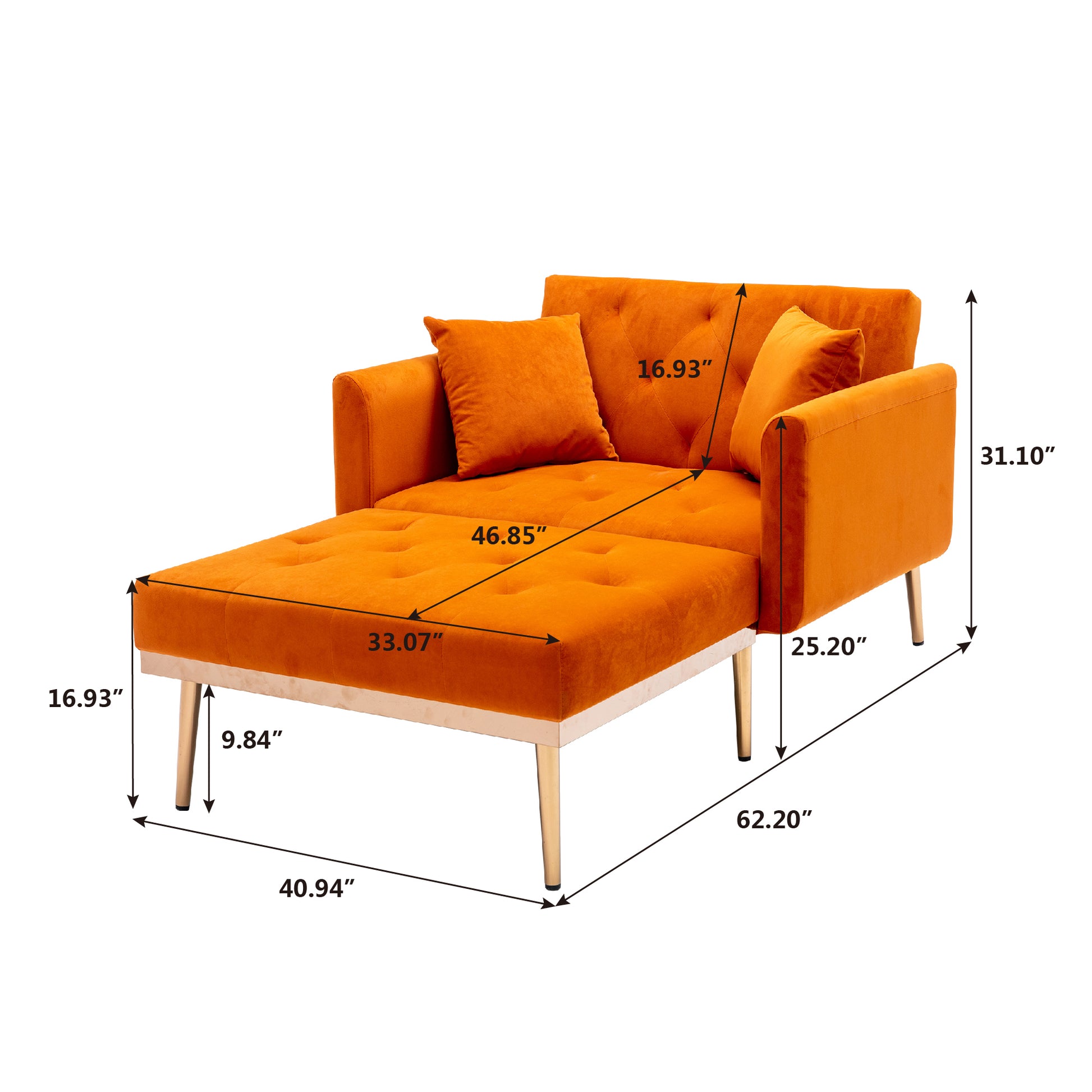 Coolmore Fashionable And Classic Style Chaise Lounge Chair Accent Chair For Living Room, Bedroom Orange Orange Foam Velvet