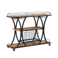 Industrial Bar Cart Kitchen Bar&Serving Cart For Home With Wheels 3 Tier Storage Shelves Black Mdf Metal